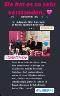 Jochen Ott teilte den Artikel unserer Redaktion über das pinke Büro von Sandra Klüser-Hanné auf seinem Instagram-Account mit den Worten „Sie hat es so sehr verstanden“. Foto: Andreas Hahn